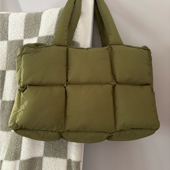 Olive Green Quilted Tote Bag - Picture 1 of 6